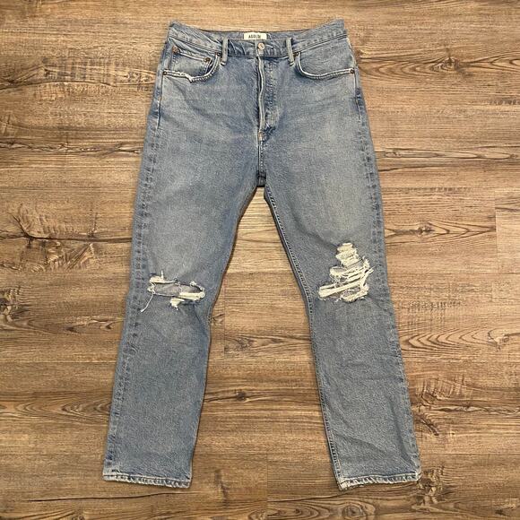AGOLDE Women's size 29 Riley Button Fly High Rise Straight Fit Distressed Jeans - Picture 2 of 8